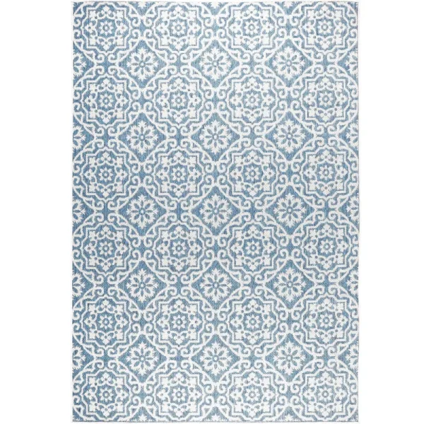 Nicole Miller New York Patio Country Danica Transitional Geometric Indoor/Outdoor Area Rug, Blue/Grey, 1'9"x2'11"
