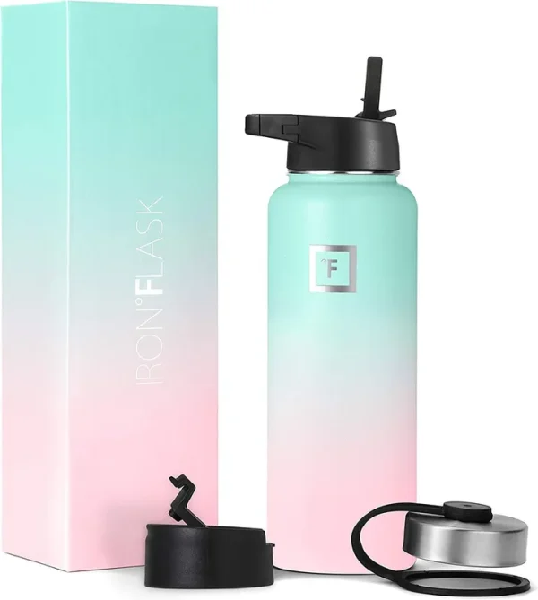 Iron Flask Wide Mouth Water Bottle with Straw Lid Bubblegum 40 oz