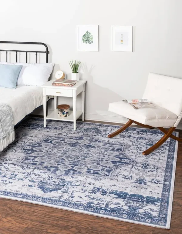 Unique Loom Wasahable Renaissance 7 ft Square Blue Floral Area Rug