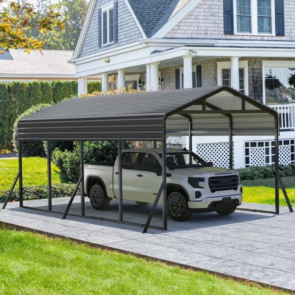 MUCHANT 12'X20' Outdoor Heavy - Duty Carport Galvanized Steel Roof with Reinforced Stable Triangle Frame & Enhanced Base for Car, Pickup and Truck