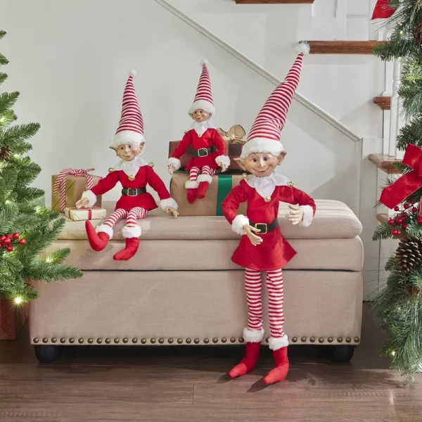 38"H Posable Christmas Elf by BrylaneHome in Red White Figurine