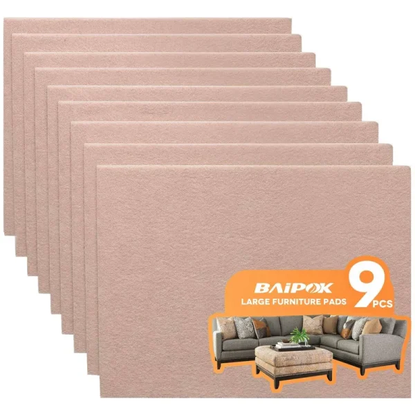 BaiPok Furniture Pads 9 Pack 8 in x 6 in x 1/5 in Premium Felt Furniture Pads Self Adhesive, Cuttable Furniture Felt Pads Beige, Anti Scratch Floor