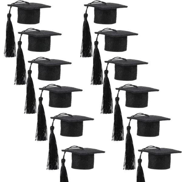 Hicarer 12 Pack Mini Graduation Caps Graduation Cap Bottle Toppers Bachelor Graduation Hat-Shaped Party Decorations Black