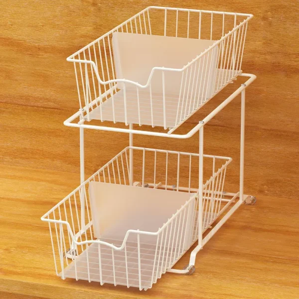 Simplehouseware 2 Tier Cabinet Wire Basket Drawer Organizer, White