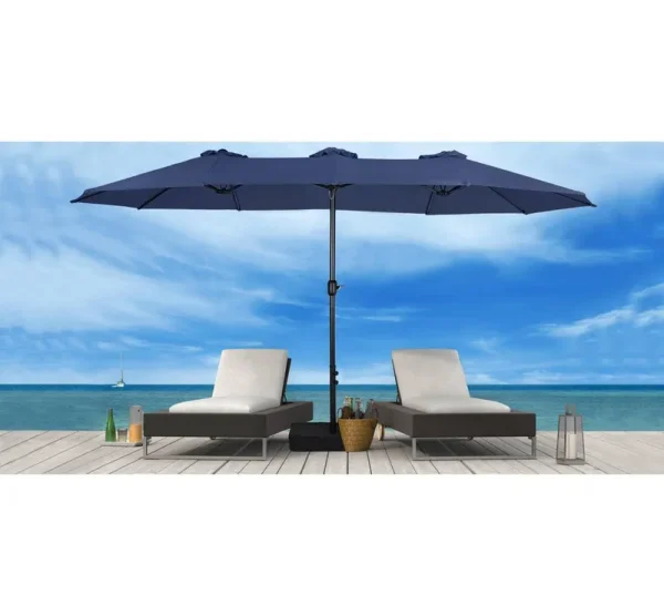 Nyasia 180" x 108" Rectangular Market Umbrella with Weighted Base Sol 72 Outdoor Fabric Color: Navy