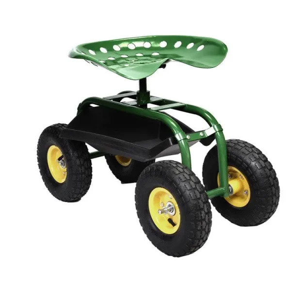 Red/Green Garden Cart Rolling Work Seat with Heavy Duty Tool Tray Gardening Planting-Green