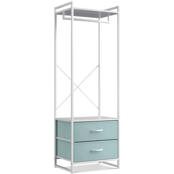 Sorbus Clothing Rack with Drawers - Clothes Stand Dresser Wood Top Steel Frame 17x15x70 in Aqua | 5XL