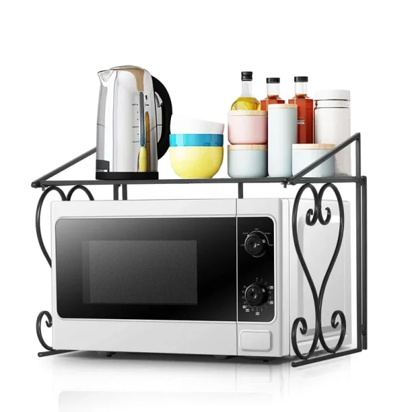 Doublewin Kitchen Microwave Oven Rack Shelf, Over The Countertop, Metal Microwave Counter Stand, Toaster Oven Stand Shelf, Black