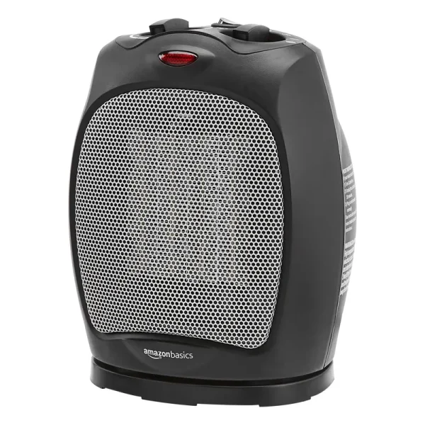 Basics 1500W Oscillating Ceramic Heater with Adjustable Thermostat, Black