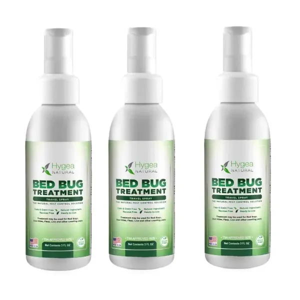 Hygea Natural Travel Bed Bug Spray 3oz. Non Toxic,Odorless,Stainless,Family Safe,TSA Approved Size Insect Killer 3-Pack