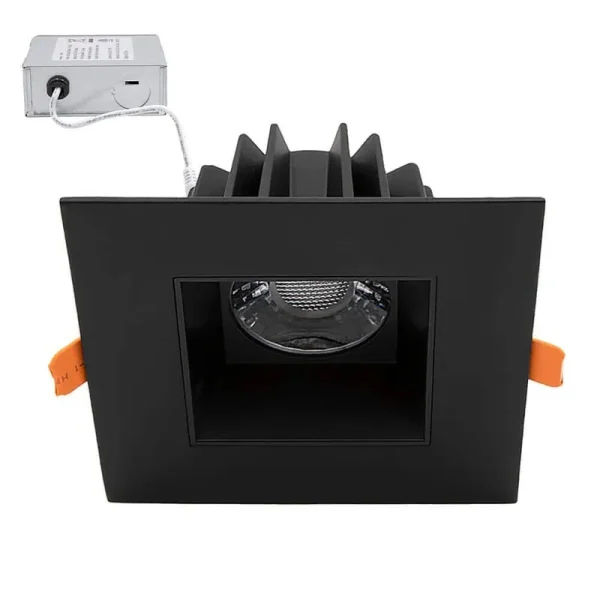 Maxxima 4 in. 5 CCT Slim Square Recessed Anti-Glare LED Downlight, Black Trim, Canless IC Rated, 1050 Lumens, 2700-5000K