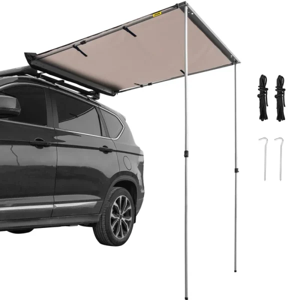VEVOR Car Side Awning, 8.2'x6.5', Pull-Out Retractable Vehicle Awning Waterproof Uv50+, Telescoping Poles Trailer Sunshade Rooftop Tent w/Carry Bag
