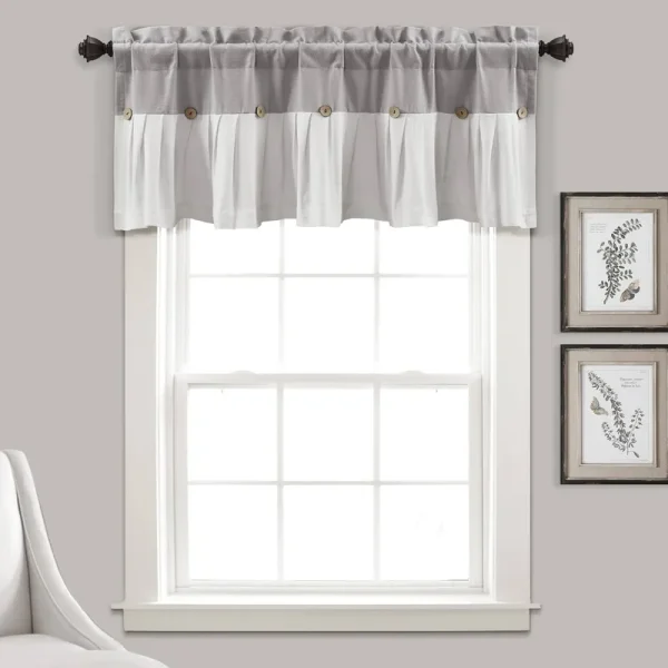 Lush Decor Linen Button Valance - Gray White