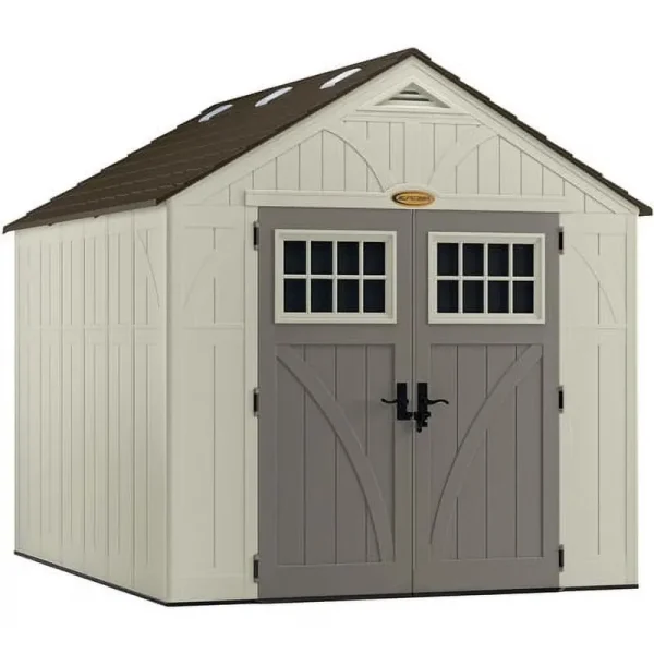 Suncast Metal and Resin Storage Shed, Vanilla, 8ft x 10ft, 547 Cu. Ft. Coverage Area