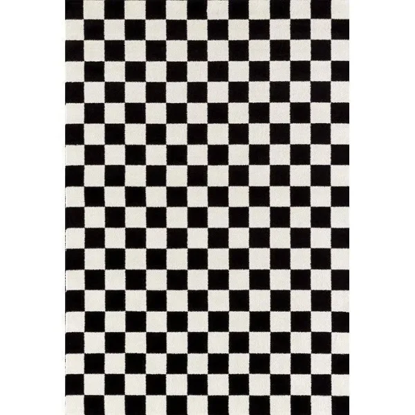 Persian Rugs 1909 Checkered Black and White Area Rug Carpet - 8' x 10'