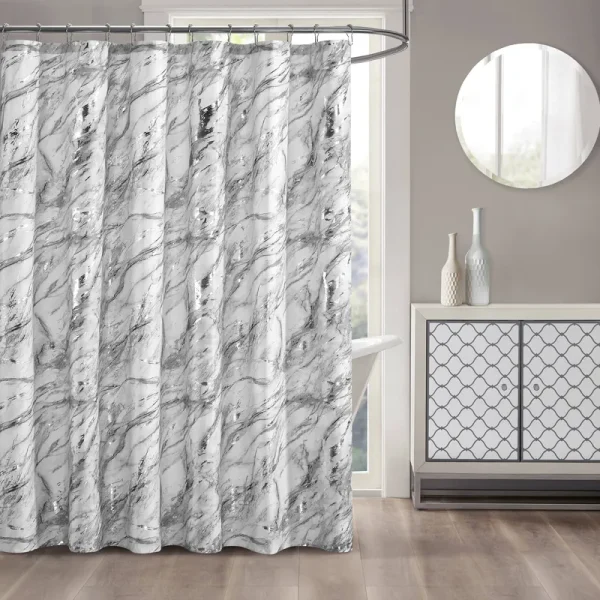 Mainstays Metallic Marble Printed 72" x 72" Fabric Shower Curtain