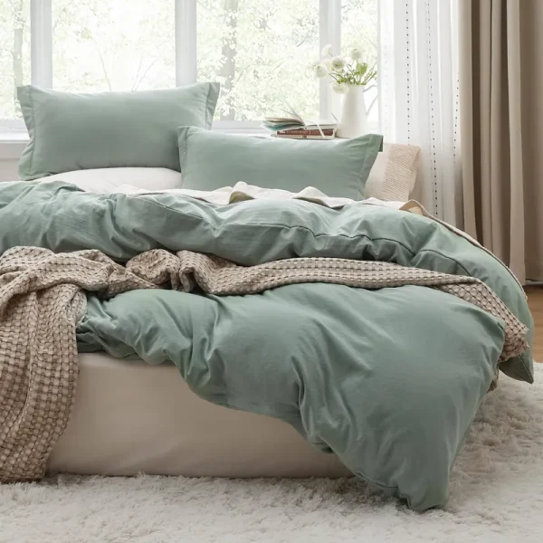 Bedsure Sage Green Duvet Covers Queen Size - Washed Duvet Cover, Soft Queen Duvet Cover Set 3 Pieces with Zipper Closure, 1 Duvet Cover 90x90 Inches