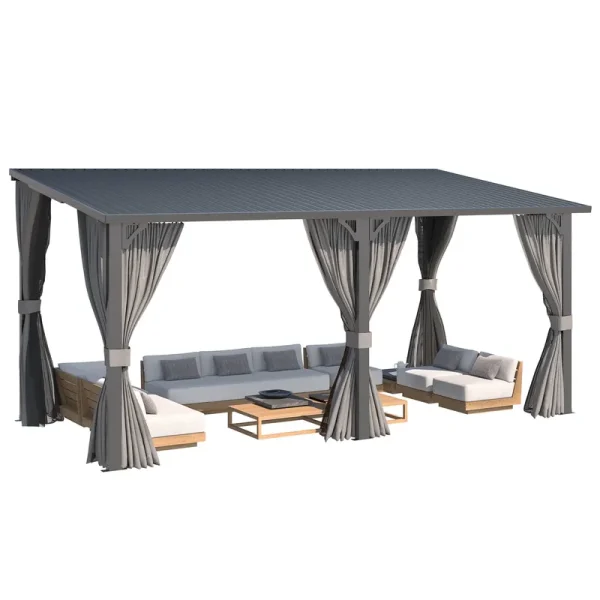 AECOJOY 16'x8' Outdoor Hardtop Metal Gazebo with Curtain and Netting