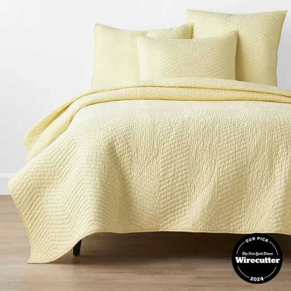The Company Store Cotton Voile Quilt - Buttercream - Yellow, Size Twin - Black