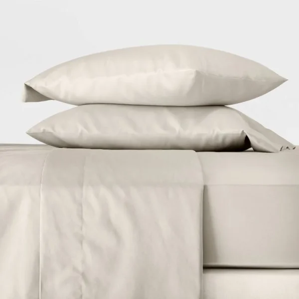 Full 300 Thread Count Temperature Regulating Solid Sheet Set Natural - Casaluna