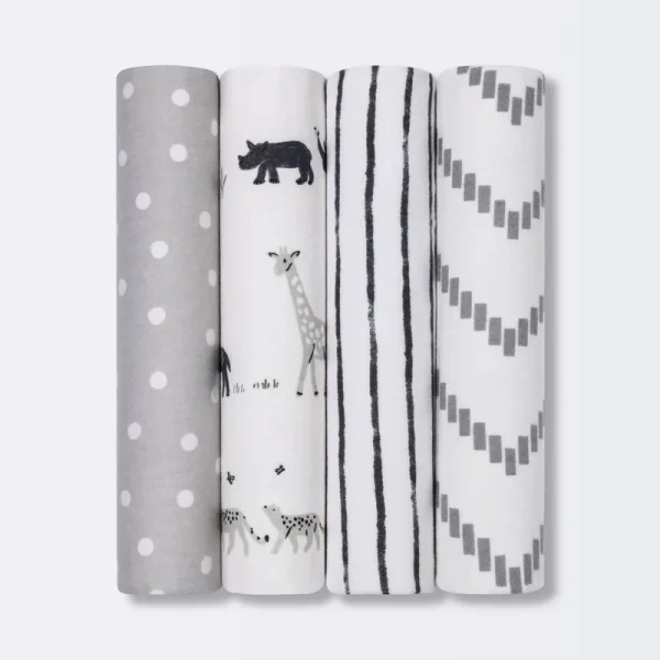 Flannel Baby Blanket - Cloud Island Two by Two Animals - 4pk