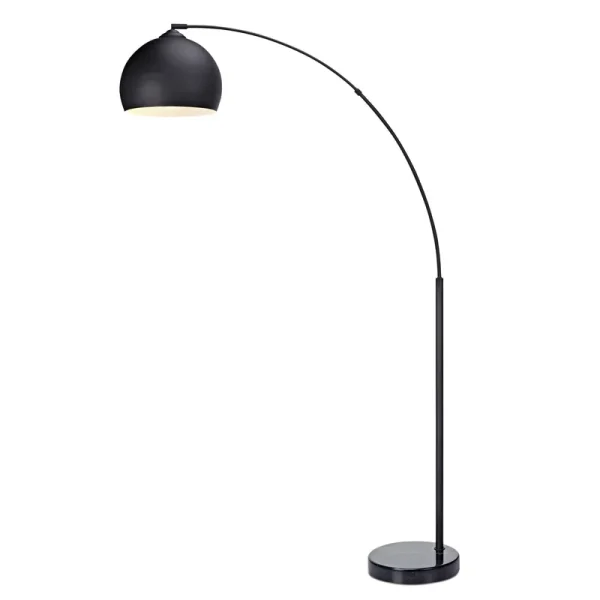 Versanora Arquer Black Marble Arc Floor Lamp - Black Shade