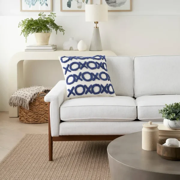 Mina Victory Life Styles Tufted Lines 18 inch x 18 inch Blue Ink Throw Pillow
