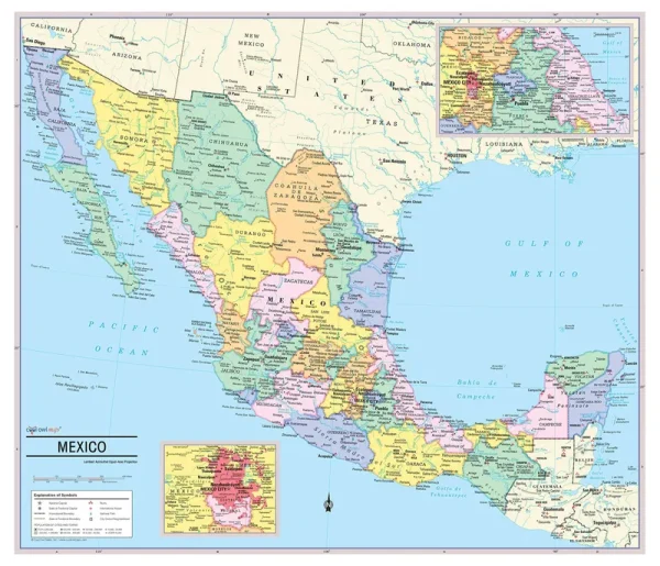 Cool Owl Maps Mexico Wall Map Poster - Rolled 28"x24" (Paper)