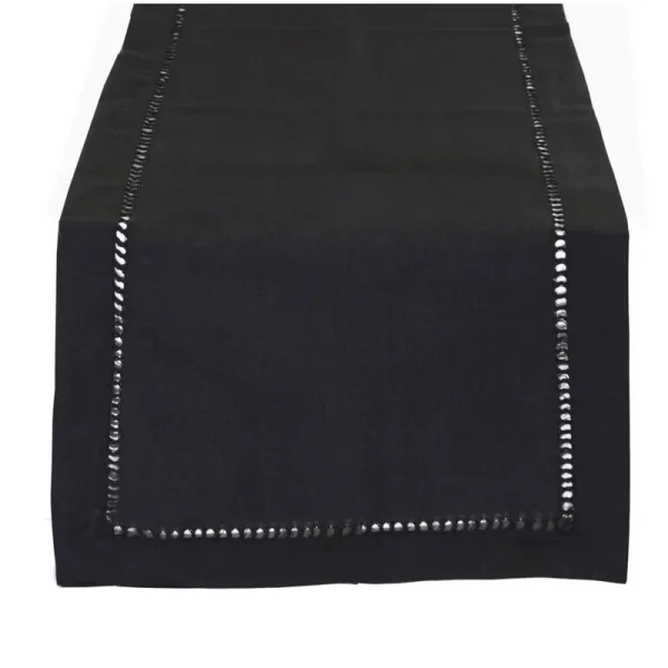 Fennco Styles Rochester Collection Classic Hemstitched Solid Color Daily Use Table Linens, Size: 14x36 Table Runner, Black