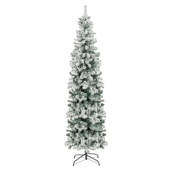 Best Choice Products Snow Flocked Artificial Pencil Christmas Tree Holiday Decoration with Metal Stand - Green