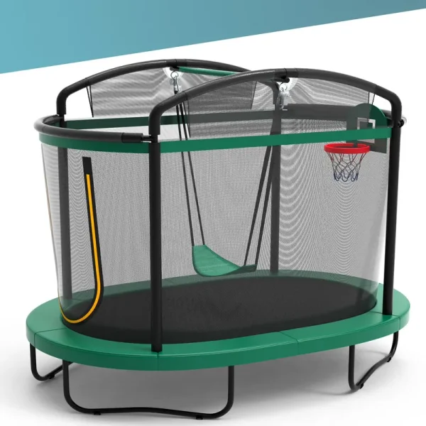 Seizeen 6FT Trampoline for Kids, 3 - IN - 1 Rectangular Outdoor/Indoor Trampoline with Enclosure, Basketball Hoop, Swing