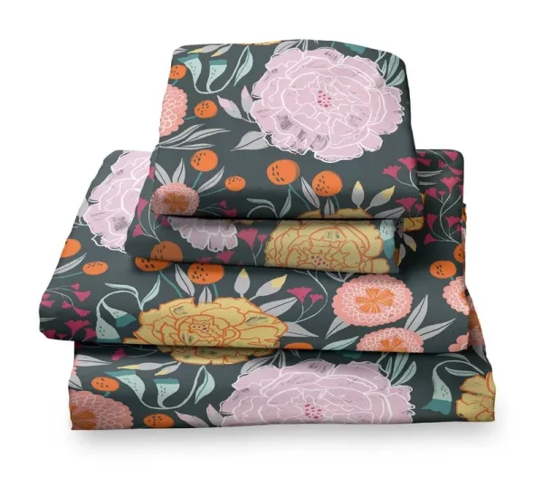 Where The Polka Dots Roam Gray Floral Full Sheet Set