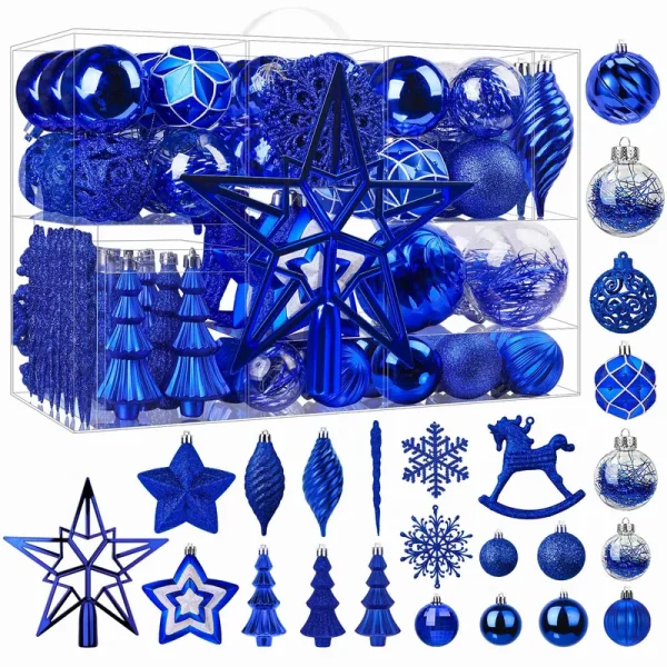 Shareconn 100pcs Christmas Balls Ornaments Set, Shatterproof Plastic Decorative Baubles for Xmas Tree Decor Holiday Wedding Party Decoration, Blue