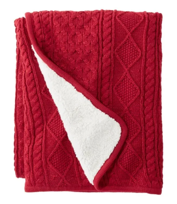 Fisherman Cabled Fleece Throw Dark Red, Polyester | L.L.Bean