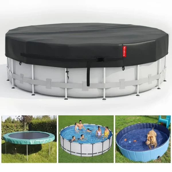 8 ft Round Pool Cover, Solar Covers for Above Ground Pools, Inground Pool Cover Protector,Hot Tub Cover with Drawstring and Magic Tape Design to