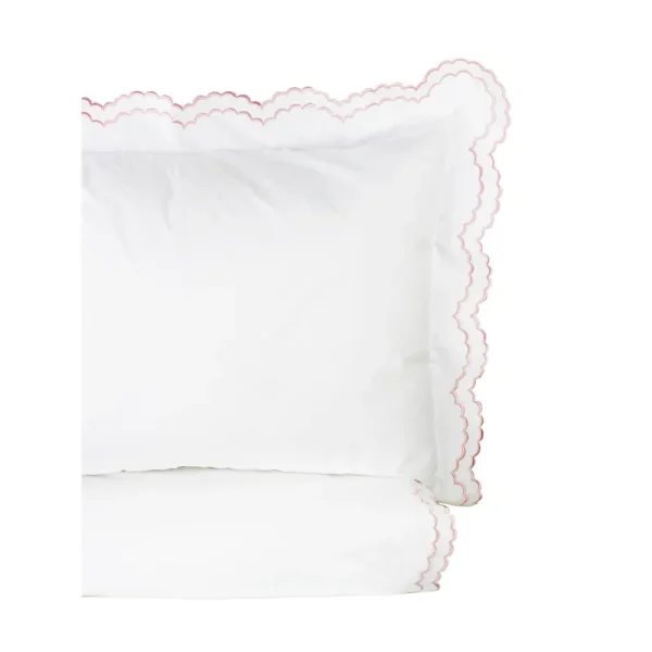 Melange Home Embroidered Percale Crisp Cotton Double Scallopier Duvet Set, Size: King, Pink
