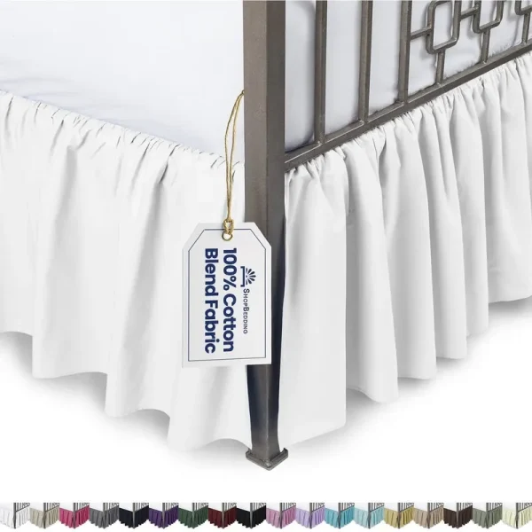 Ruffled Bed Skirt with Split Corners - Queen 21" Drop - White