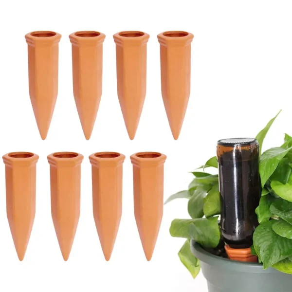 vensovo 8pcs Terracotta Watering Spikes - Automatic Self Watering Stakes, Plant Watering Devices for Wine Bottles Recycled Bottles, Clay Plant