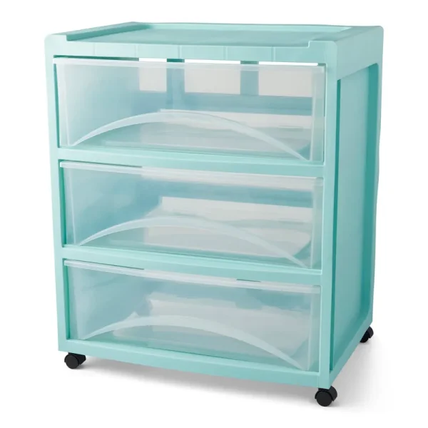 Mainstays 3 Drawer Wide Mint Storage Cart, File Cabinet for A4 and Larger Files