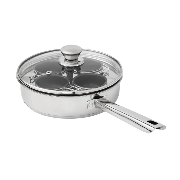 Mainstays Stainless Steel 8 4-Cup Egg Poacher with Glass Lid, Size: 8 inch