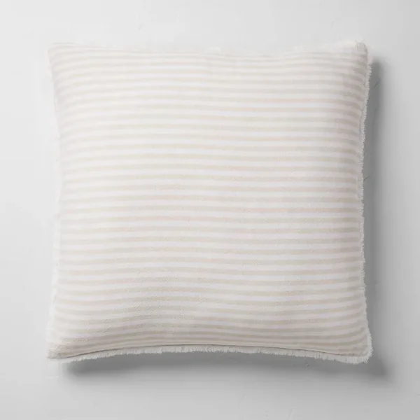 Euro 26''x26'' Heavyweight Linen Blend Stripe Throw Pillow Natural - Casaluna
