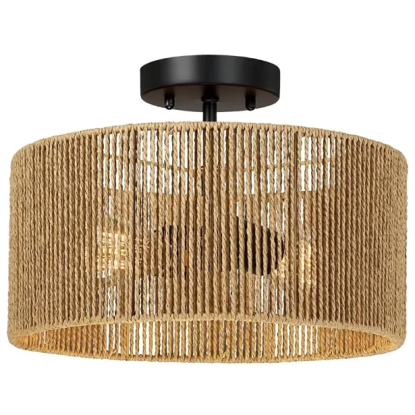 True Fine Dorn 2-Light Woven Rope Drum Semi-Flush Mount Ceiling Light - 14 inchw, Size: 14W OS90049