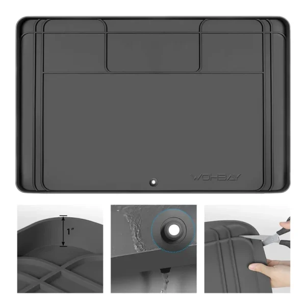 Wohbay Under Sink Mats, Waterproof, 34" x 22" or Smaller Cut to Fit Under Sink Drip Tray for Kitchen Bathroom Cabinets, Silicone Liner Hold Up to 3.3