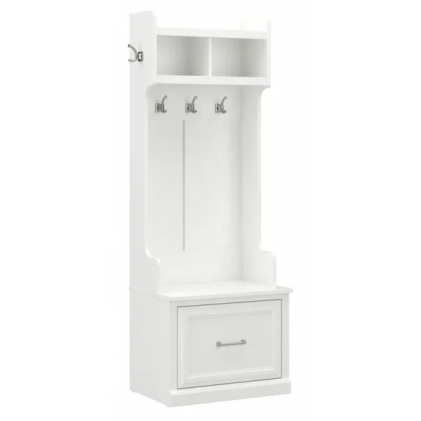 Woodland 24W Hall Tree & Shoe Bench W/ Drawer in White Ash - Engineered Wood