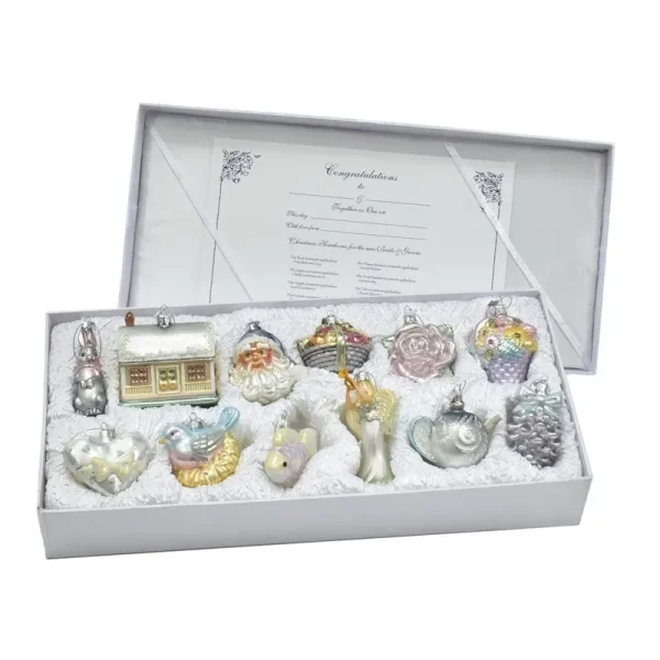 Kurt Adler Noble Gems Newlywed's Glass Tree Box, Set of 12