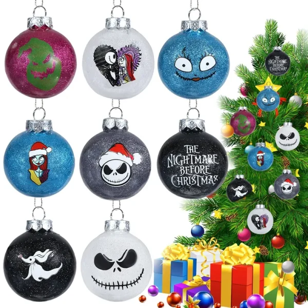 24pcs Nightmare Before Christmas Ball Ornaments - Halloween Decorations for Christmas Tree, Holiday Hanging Balls, 2.36''/60mm