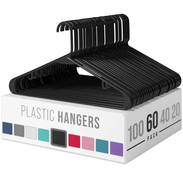 NEATERIZE Plastic Clothes Hangers (20 40 & 60 Packs) Heavy Duty Durable Coat and Clothes Hangers | Vibrant Color Hangers | Lightweight Space Savin