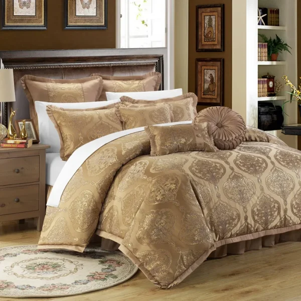 Chic Home Como 9 Piece Jacquard Comforter Set Gold King