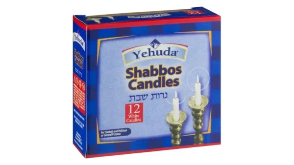 Yehuda Matzos Candles, Shabbos, White - 12 candles