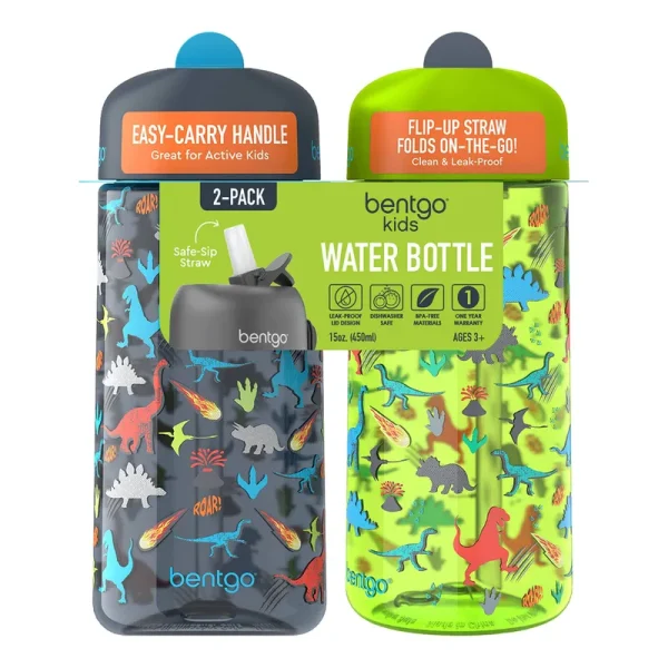 Bentgo Kids Prints Water Bottle 2-Pack - Dino